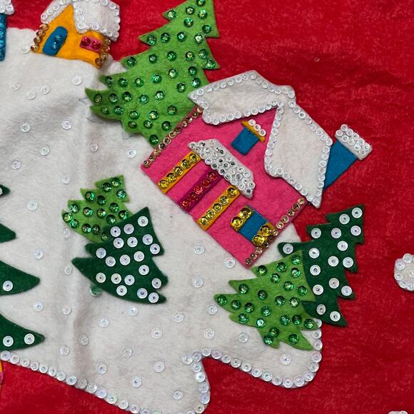 VTG Bucilla Jeweled White Christmas Tree Skirt Applique Red Felt 54 Inch #2107 - Picture 10 of 14